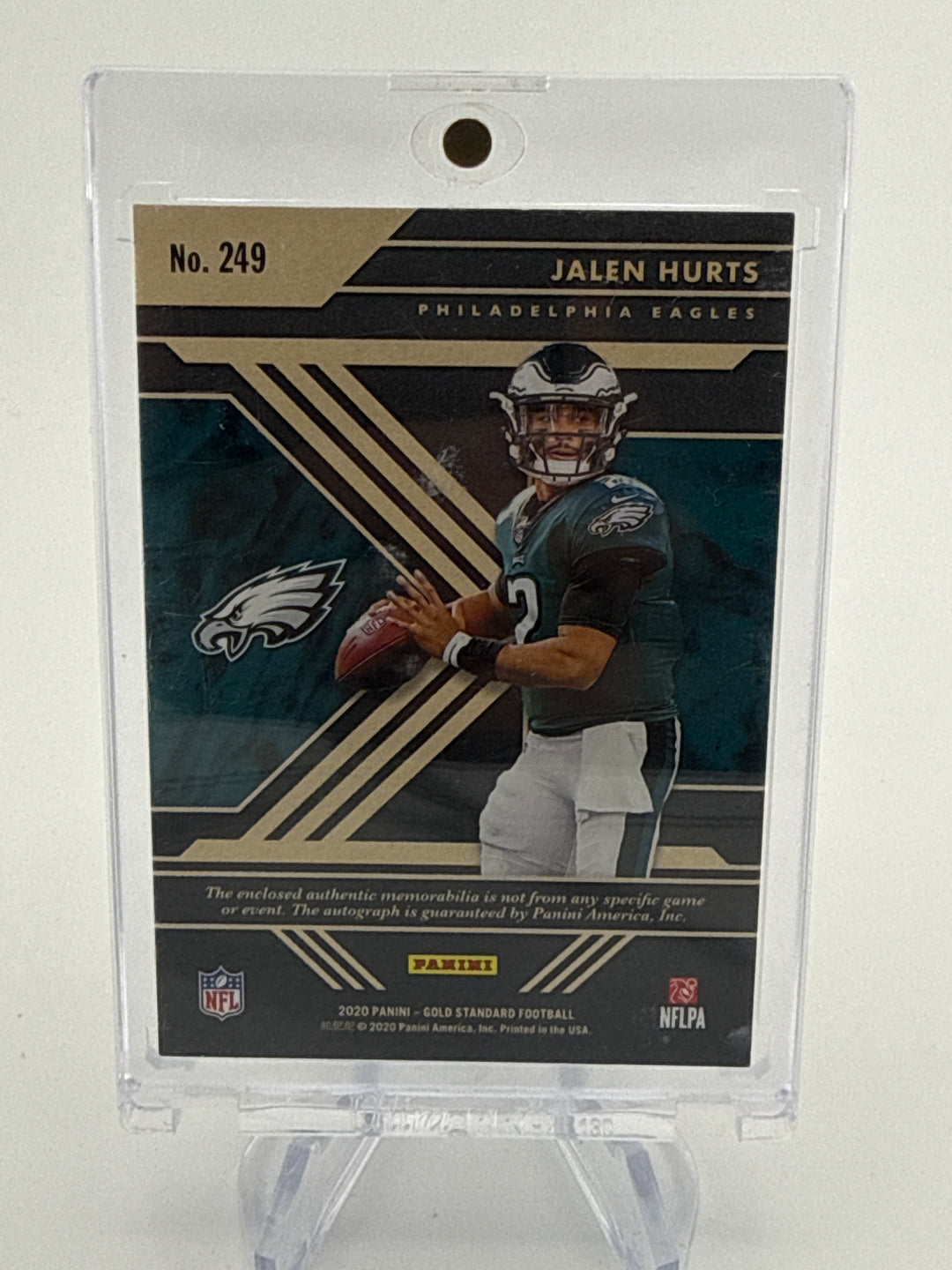Jalen Hurts 2020 Panini Gold Standard Rookie Dual Patch Auto, 10/49