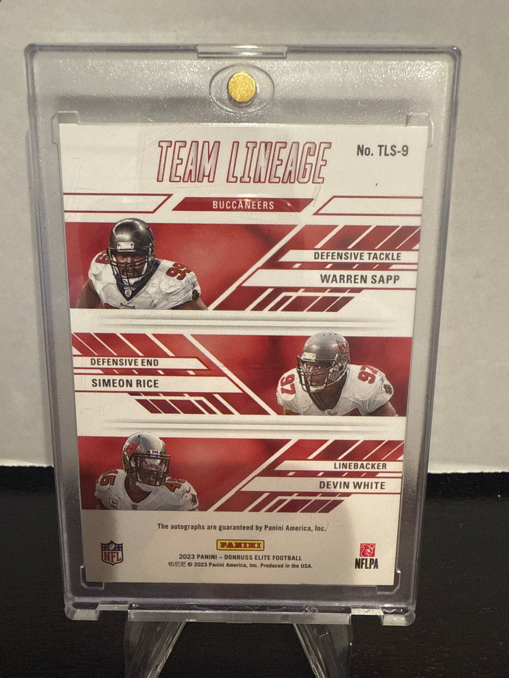 Warren Sapp/Simeon Rice/Devin White 2023 Panini Elite Team Lineage Tri ...