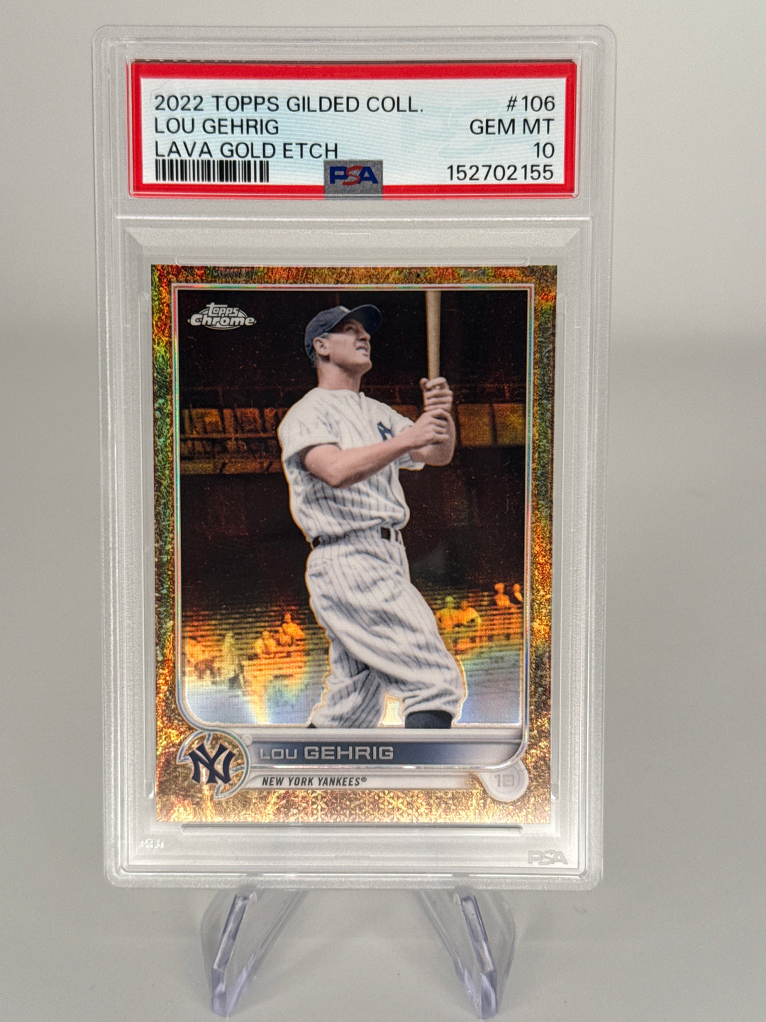 Lou Gehrig 2022 Topps Gilded Collection Lava Gold Etch, 08/10, PSA 10 Gem Mint