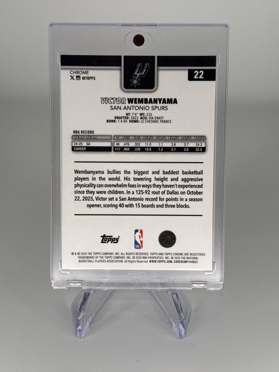 Victor Wembanyama 2026 Topps Chrome Update Speckle Image Variation