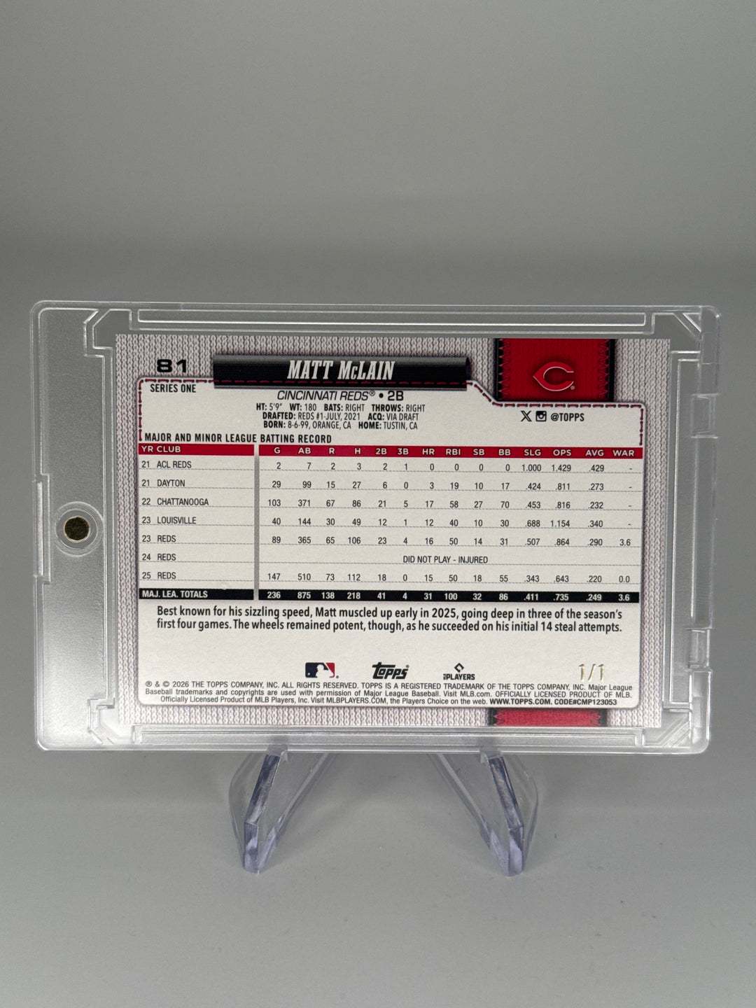 Matt McClain 2026 Topps Series One 1/1