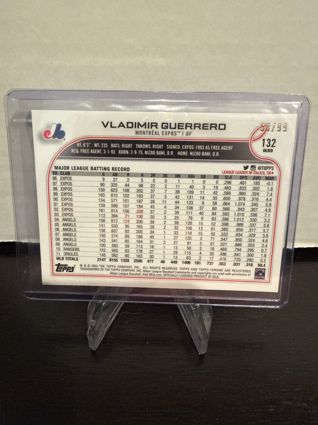 Vladimir Guerrero 2022 Topps Gilded Collection Gold Etch Refractor, 58/99