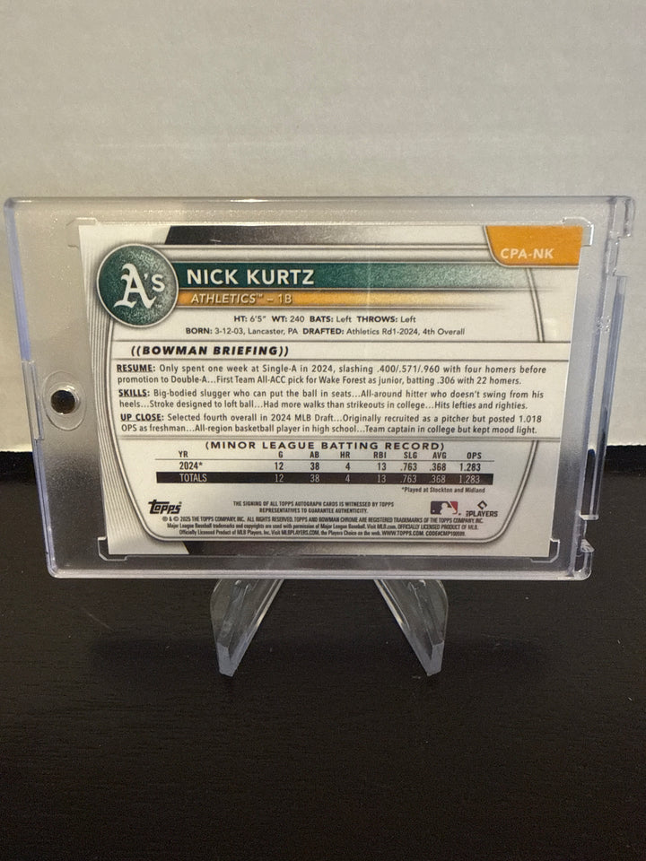 Nick Kurtz 2025 Bowman Chrome Prospect Purple Refractor Auto, 050/250