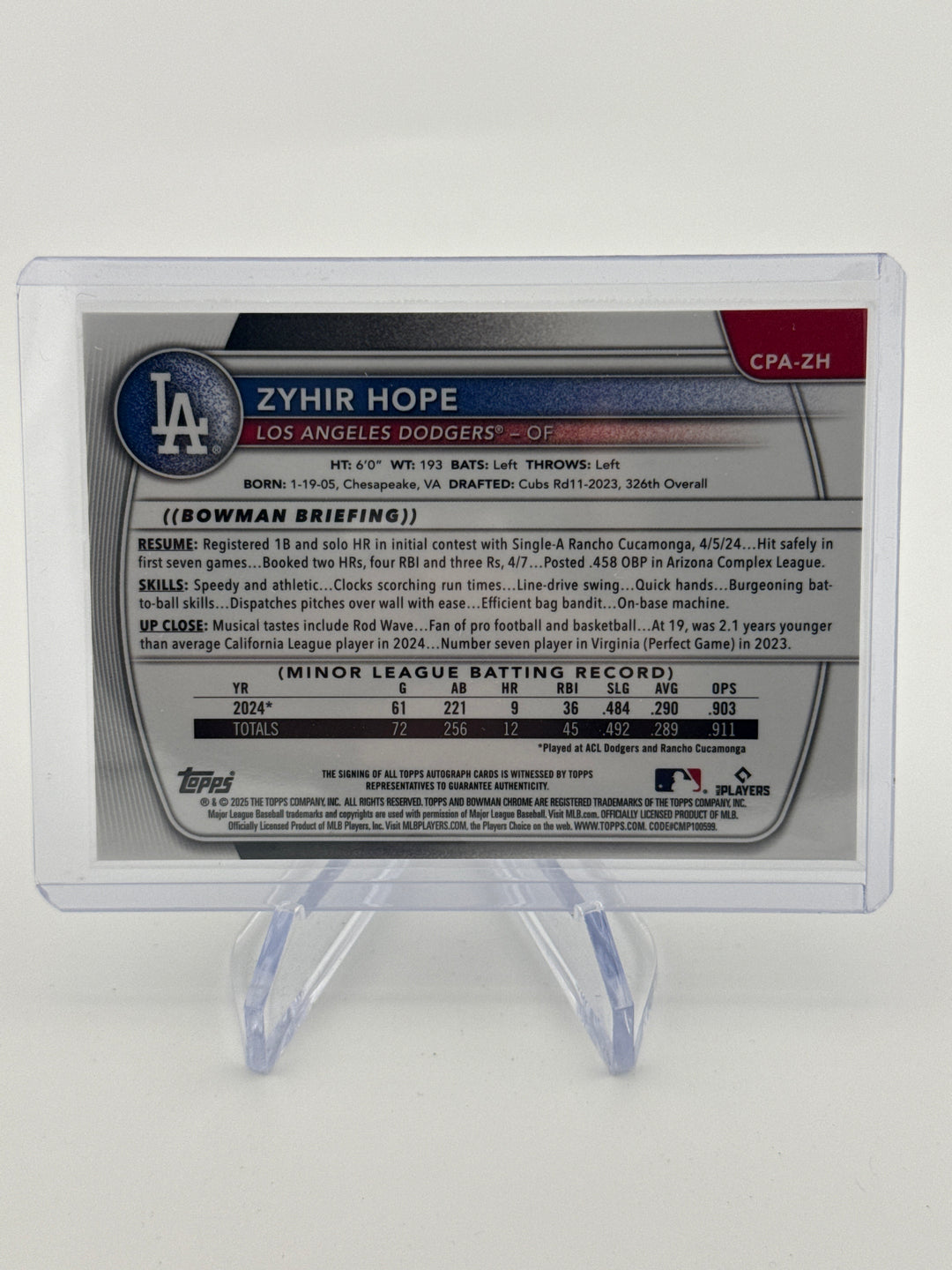 Zyhir Hope 2025 Bowman Chrome Prospect Auto