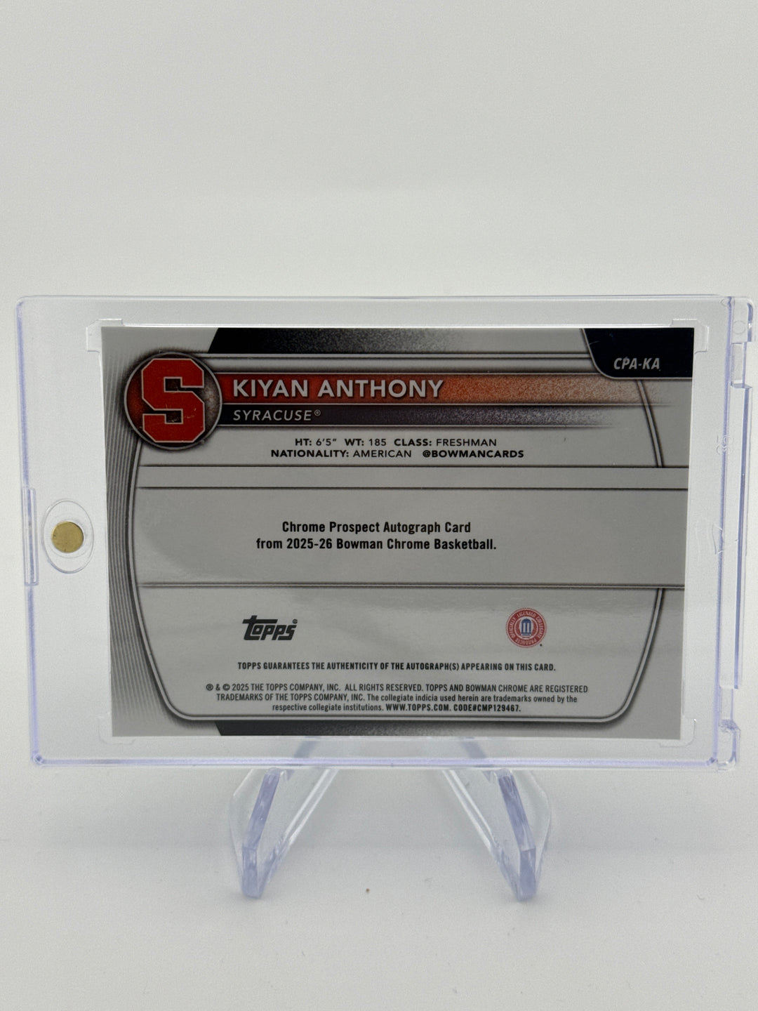 Kiyan Anthony 2025 Bowman Chrome University Green Refractor 1st Auto, 93/99