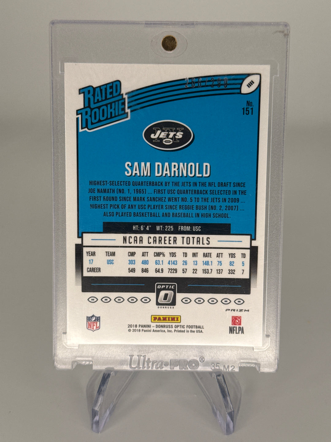 Sam Darnold 2019 Panini Donruss Optic Aqua Prizm Rated Rookie, 266/299