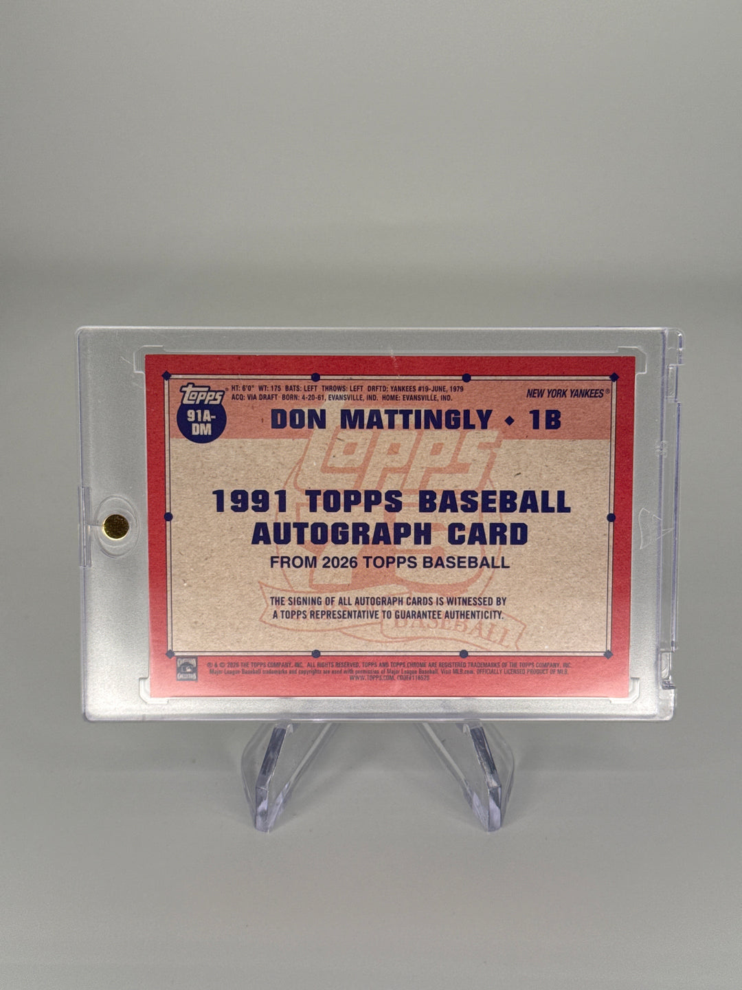 Don Mattingly 2026 Topps 1991 75th Anniversary Green Auto, 64/99