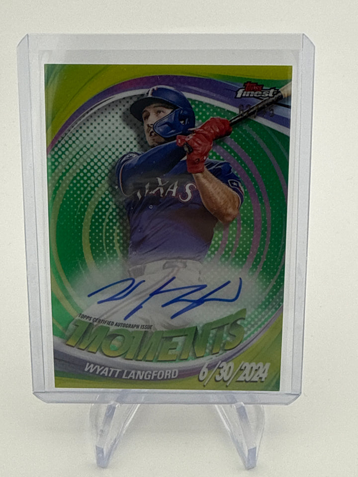 Wyatt Langford 2025 Topps Finest Moments Green Refractor Auto, 62/75