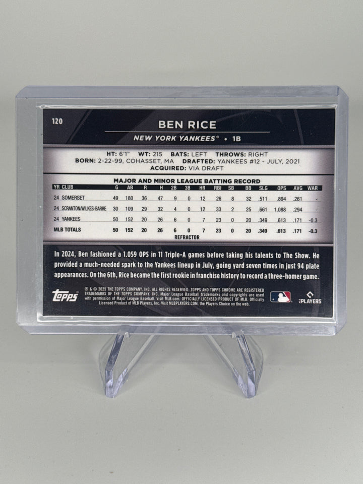 Ben Rice 2025 Topps Chrome Black Rookie Refractor, 196/199