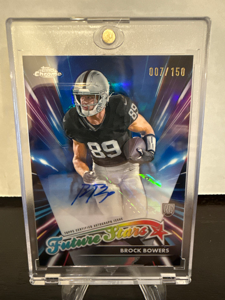 Brock Bowers 2025 Topps Chrome Future Stars Rookie Auto Blue Refractor, 007/150