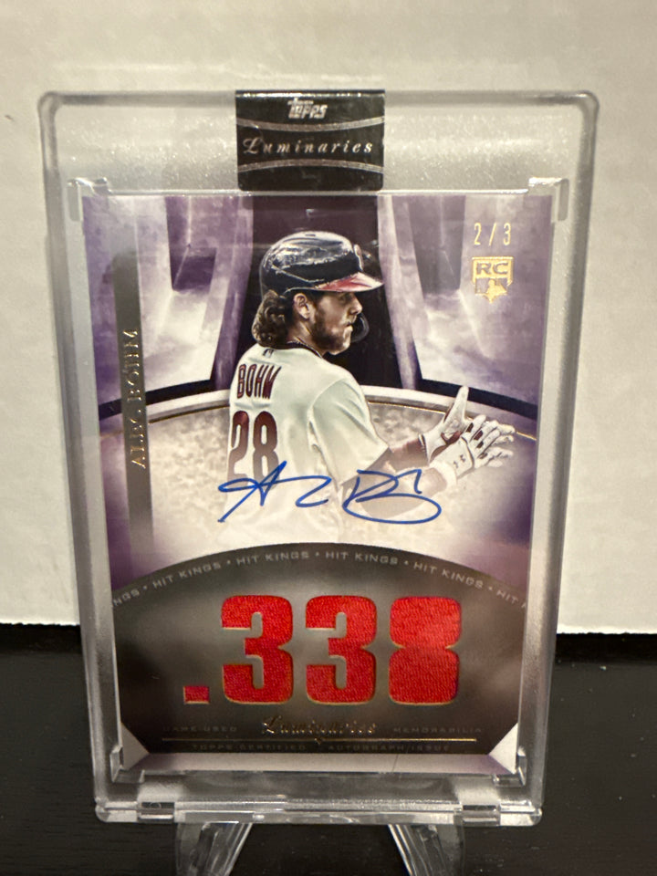 Alec Bohm 2021 Topps Luminaries Hit Kings Rookie Patch Auto, 2/3