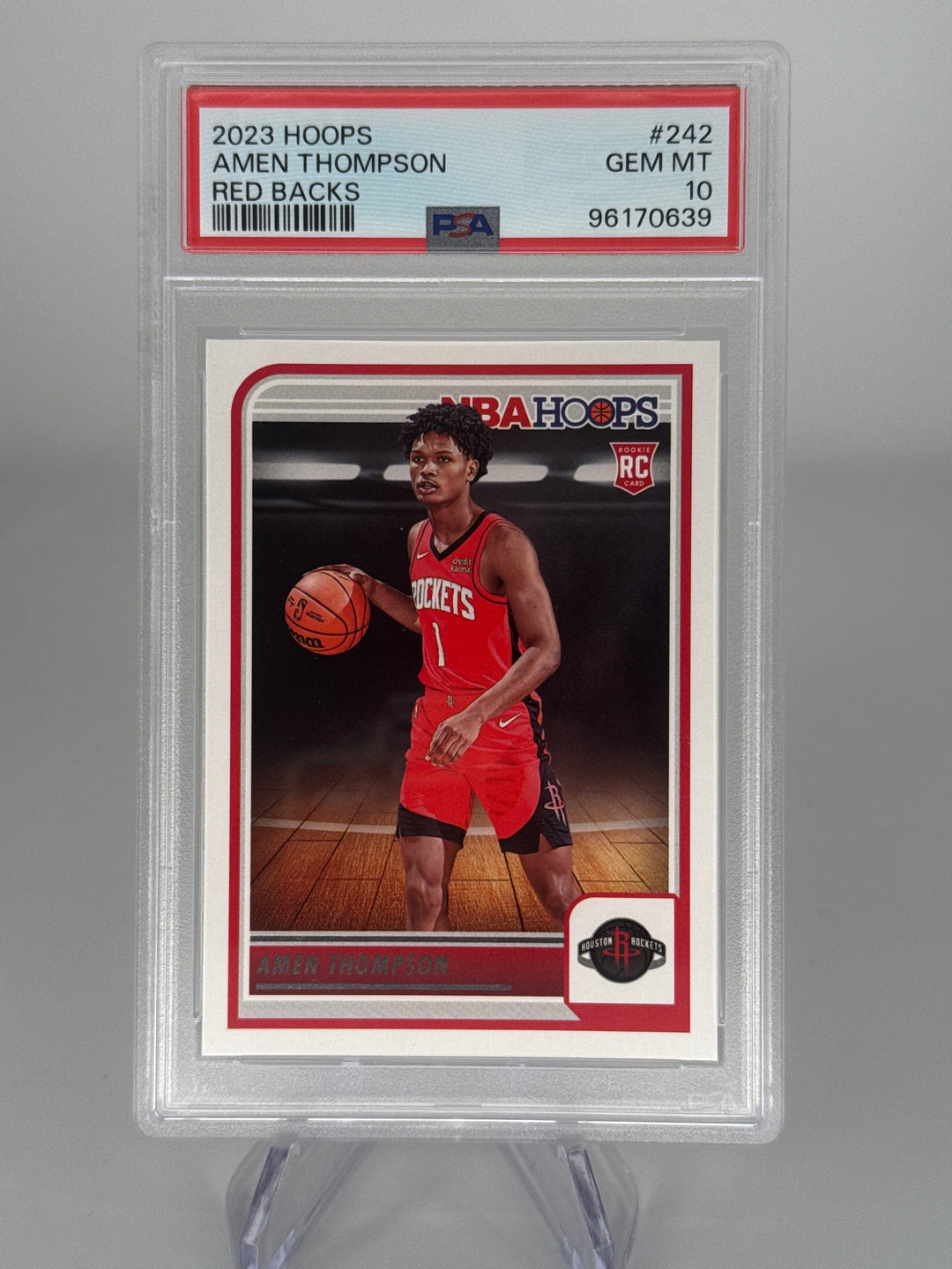Amen Thompson 2023 Panini NBA Hoops Red Backs Rookie, PSA 10 Gem Mint