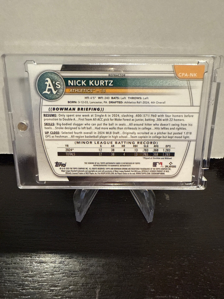 Nick Kurtz 2025 Bowman Chrome Prospect Refractor Auto, 463/499