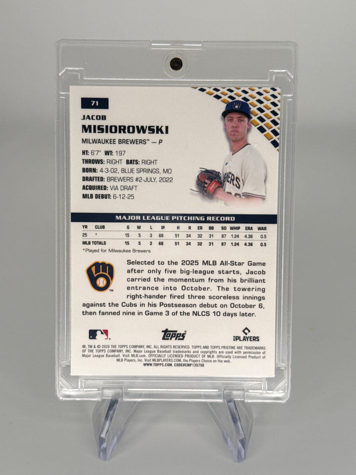 Jacob Misiorowski 2026 Topps Pristine Aqua Refractor Rookie, 092/199