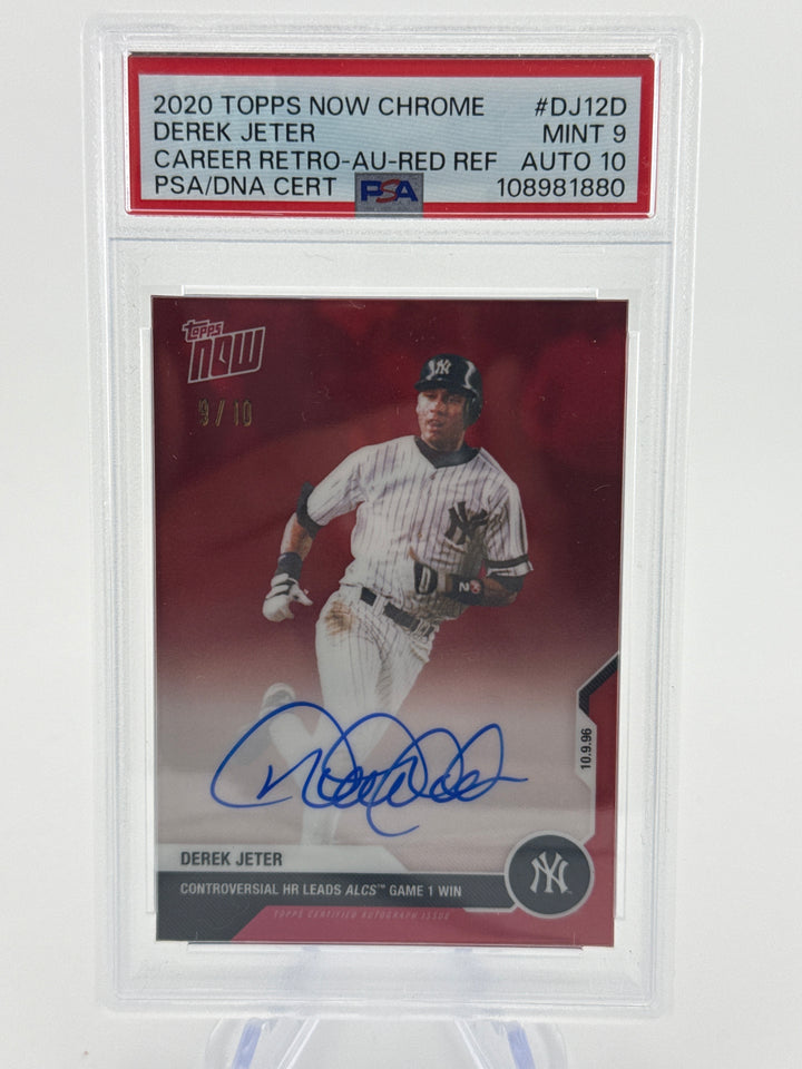 Derek Jeter 2020 Topps Now Chrome Career Retrospective Red Auto, 9/10, PSA 9 Mint, PSA 10 Gem Mint Auto