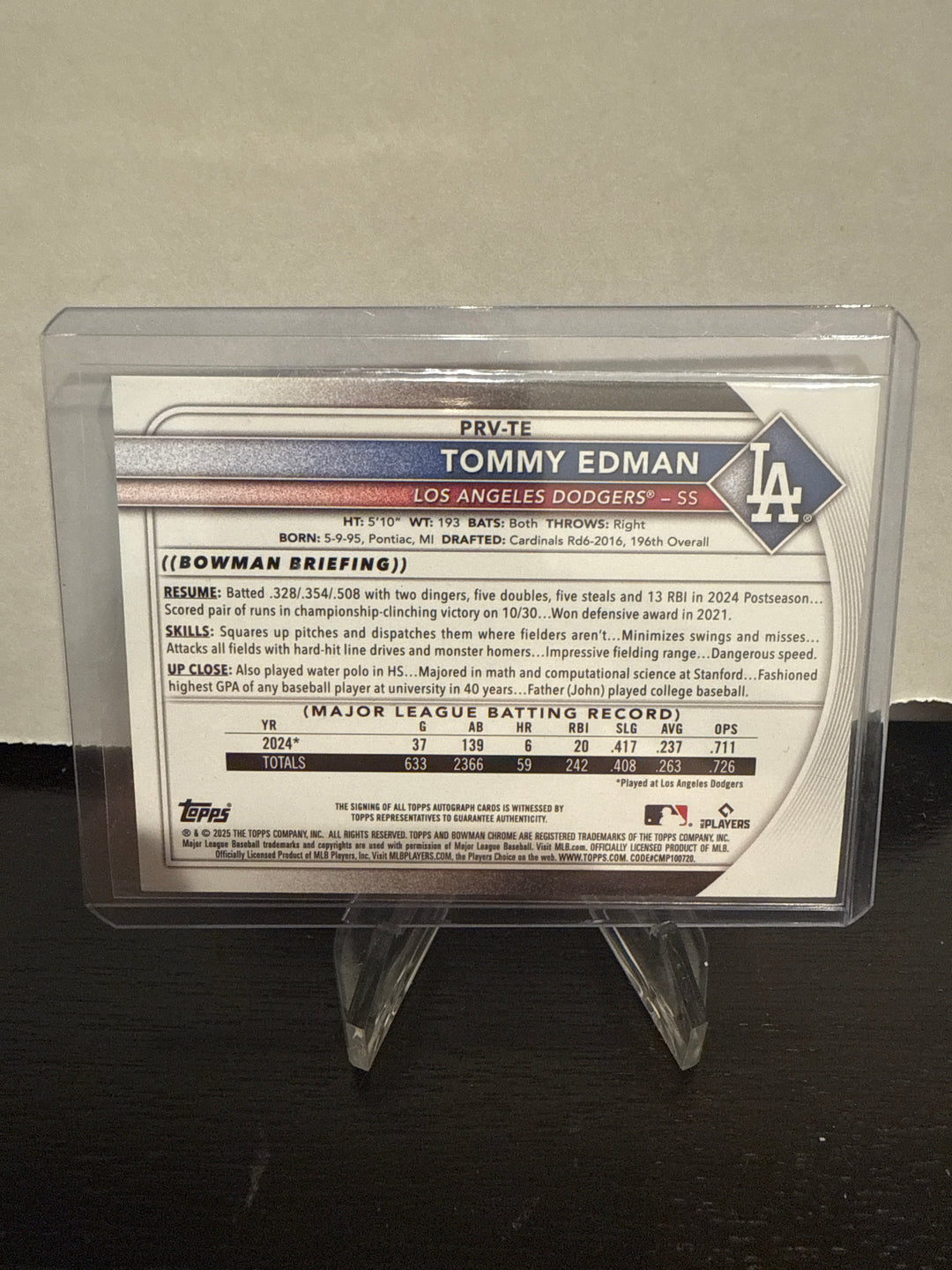 Tommy Edman 2025 Bowman Purple Auto, 011/250