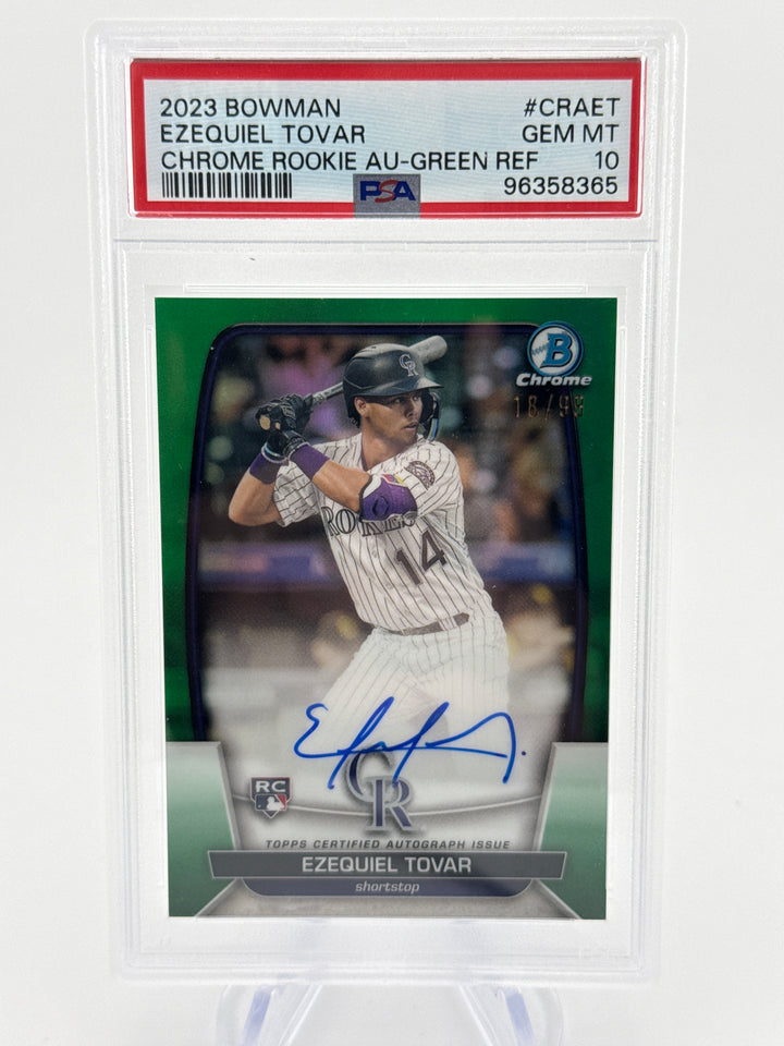 Ezequiel Tovar 2023 Bowman Chrome Rookie Auto Green, 18/99, PSA 10 Gem Mint