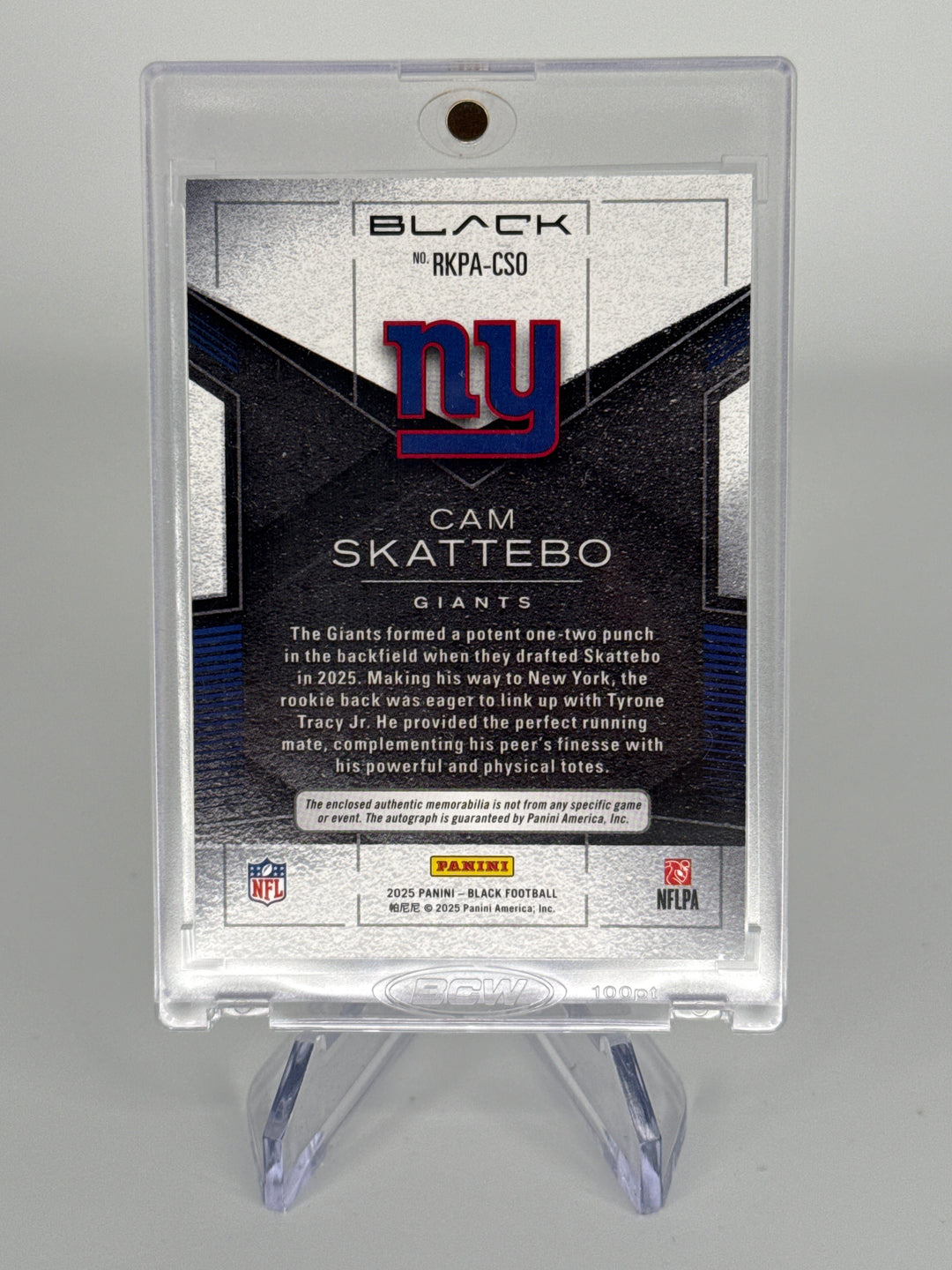 Cam Skattebo 2025 Panini Black Rookie Patch Auto, 133/249
