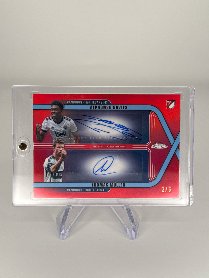 Alphonso Davies/Thomas Muller 2026 Topps Chrome MLS Red Refractor Dual Auto, 2/5
