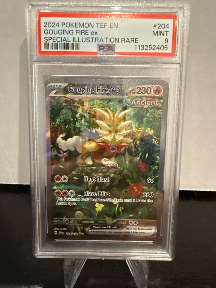 Pokemon TCG 2023 Gouging Fire EX Special Illustration Rare Temporal Forces, 204/162, PSA 9 Mint