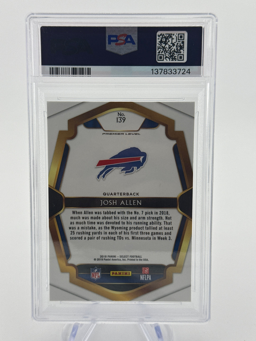 Josh Allen 2018 Panini Select Premier Level Rookie, PSA 10 Gem Mint