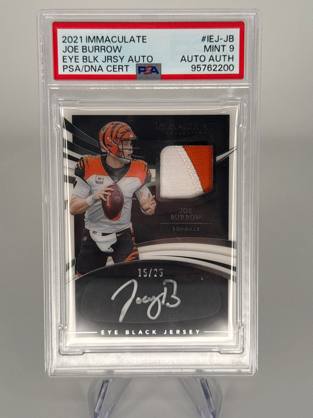 Joe Burrow 2021 Panini Immaculate Eye Black Patch Auto, 15/25, PSA 9 Mint