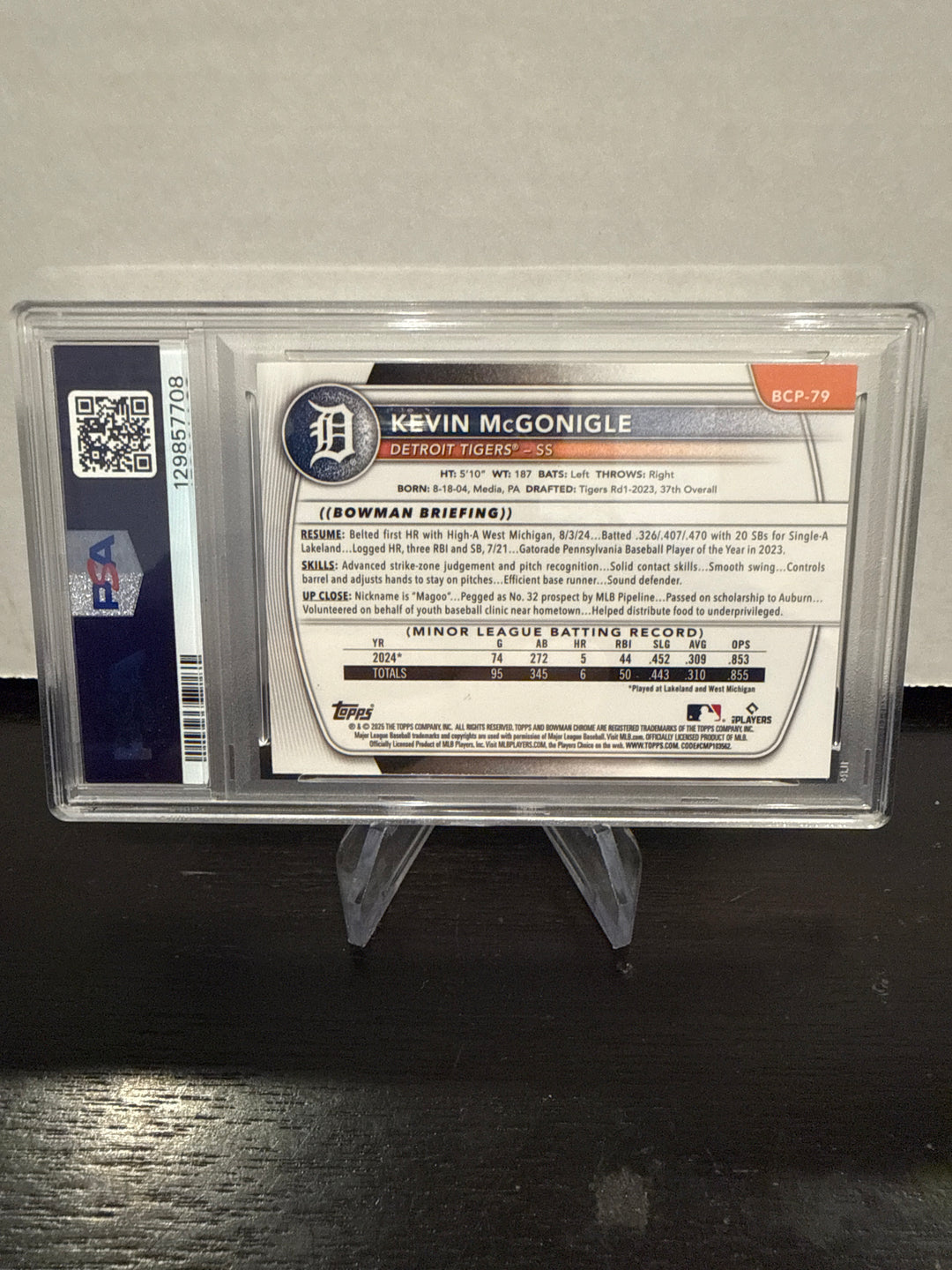 Kevin McGonigle 2025 Bowman Chrome Mega Box Green Refractor 1st, 80/99, PSA 9 Mint