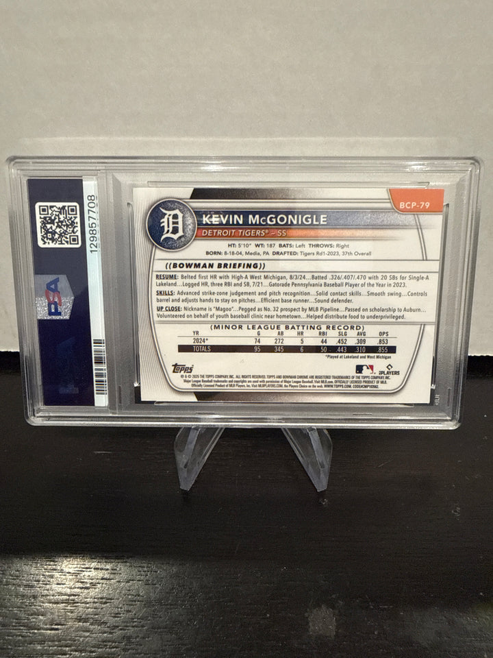 Kevin McGonigle 2025 Bowman Chrome Mega Box Green Refractor 1st, 80/99, PSA 9 Mint