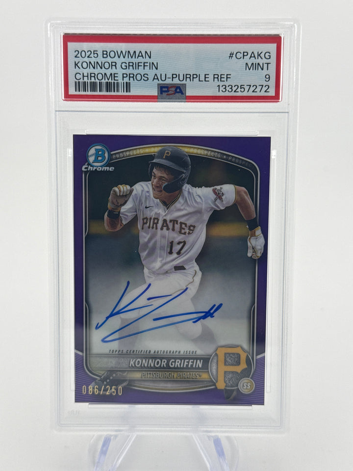 Konnor Griffin 2025 Bowman Chrome Purple Refractor Auto, 086/250, PSA 9 Mint
