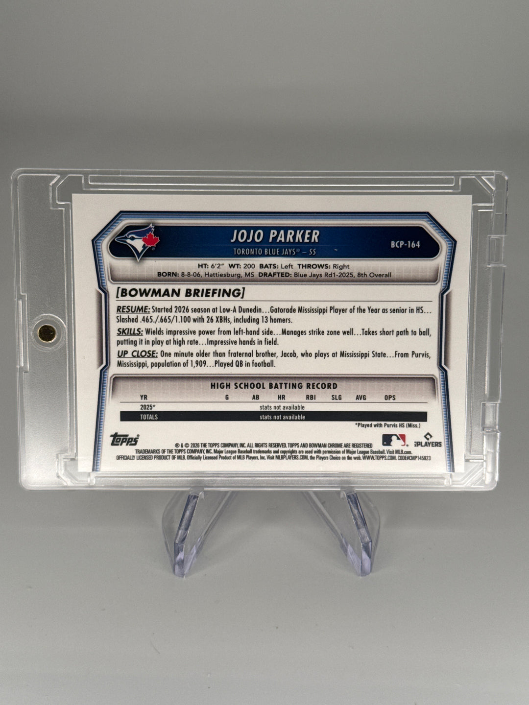 Jojo Parker 2026 Bowman Chrome Orange Geometric Refactor, 11/25