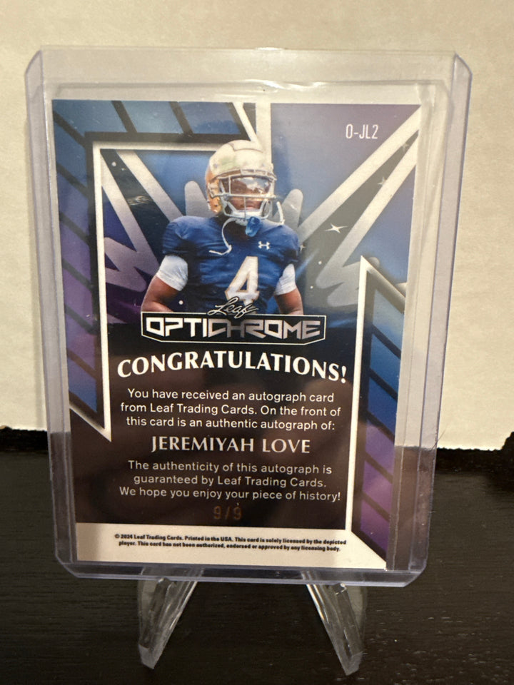 Jeremiyah Love 2024 Leaf Optichrome Red Prizm Refractor Auto, 9/9