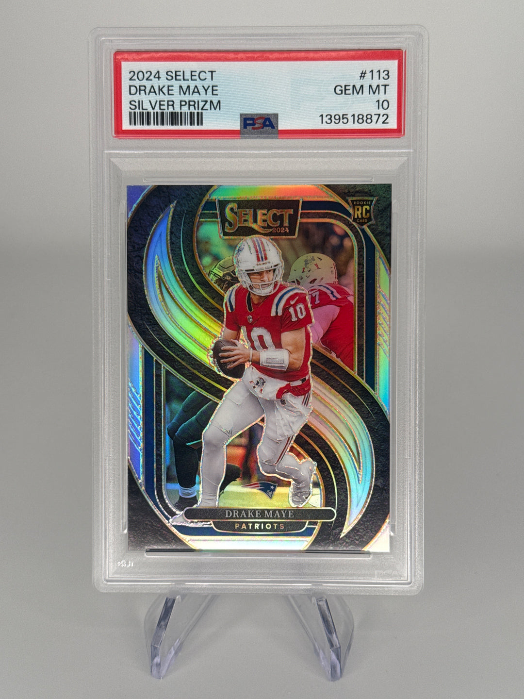 Drake Maye 2024 Panini Select Silver Premier Level Rookie, PSA 10 Gem Mint