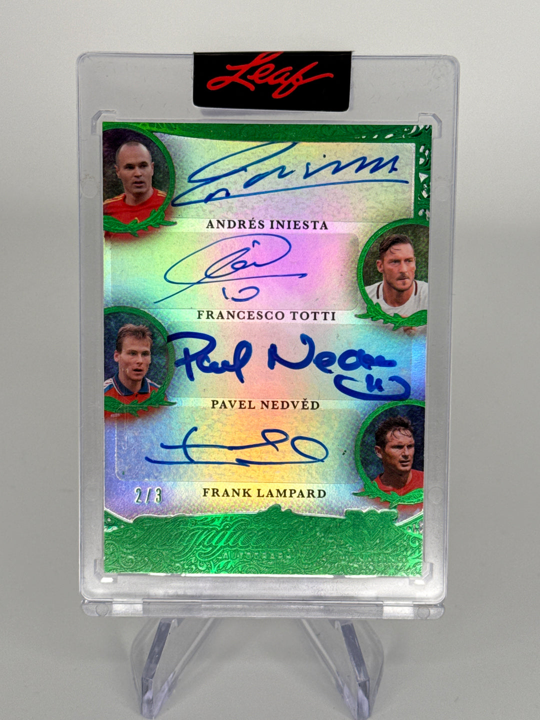 Andres Iniesta/Francesco Totti/Pavel Nedved/Frank Lampard 2026 Leaf Magnificent 4 Green Foil Auto, 2/3