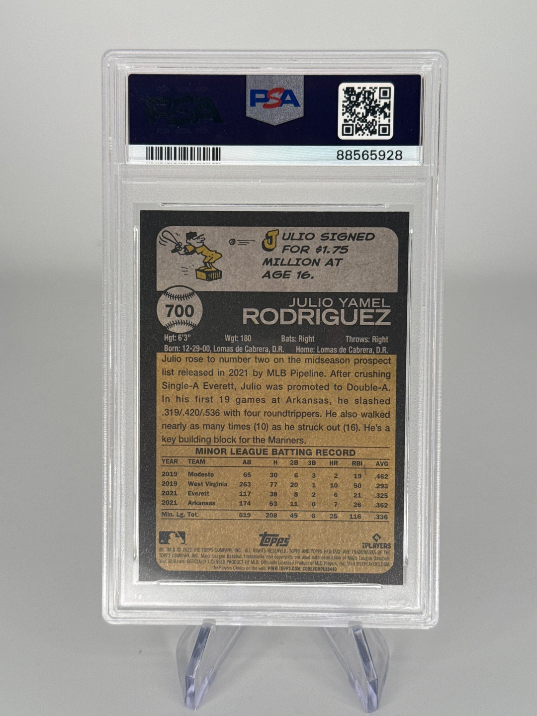 Julio Rodriguez 2022 Topps Heritage Chrome Hot Box Refractor Rookie, PSA 10 Gem Mint