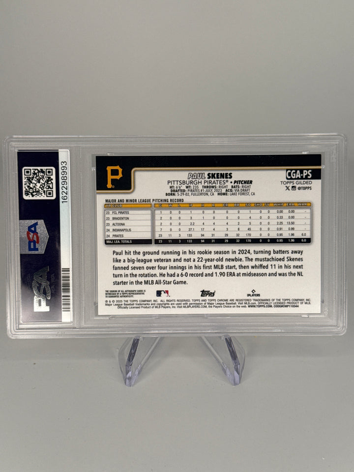 Paul Skenes 2025 Topps Chrome Gilded Collection Blue/Gold Auto, 12/50, PSA 9 Mint