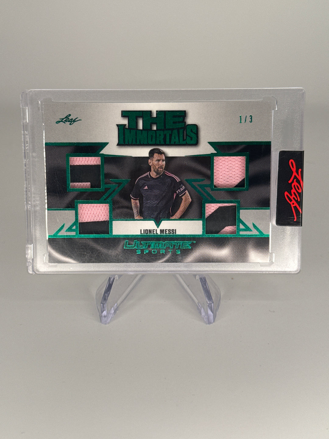 Lionel Messi 2024 Leaf Ultimate Soccer The Immortals Quad Game Used Jersey, 1/3