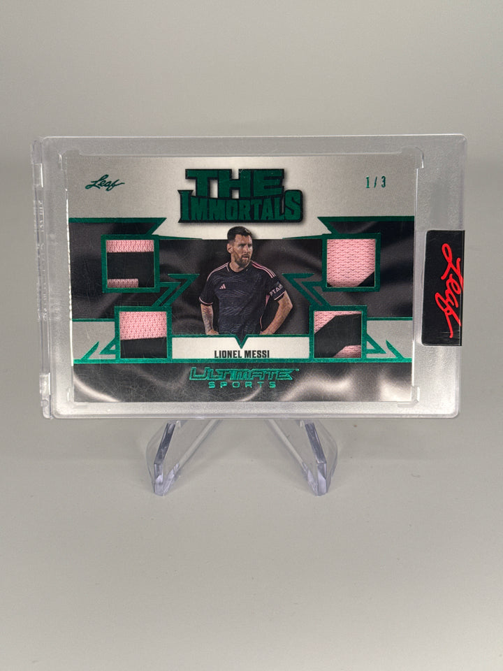 Lionel Messi 2024 Leaf Ultimate Soccer The Immortals Quad Game Used Jersey, 1/3