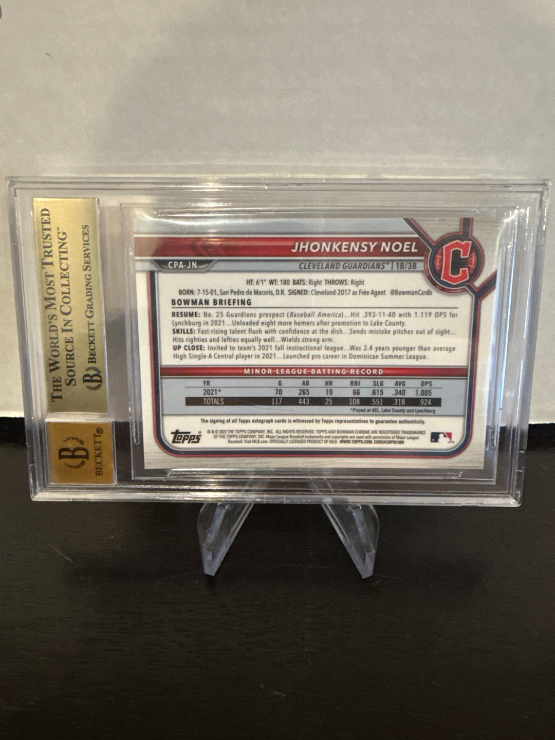 Jhonkensy Noel 2022 Bowman Chrome 1st Auto Purple Refractor, 136/250, BGS 9.5 Gem Mint