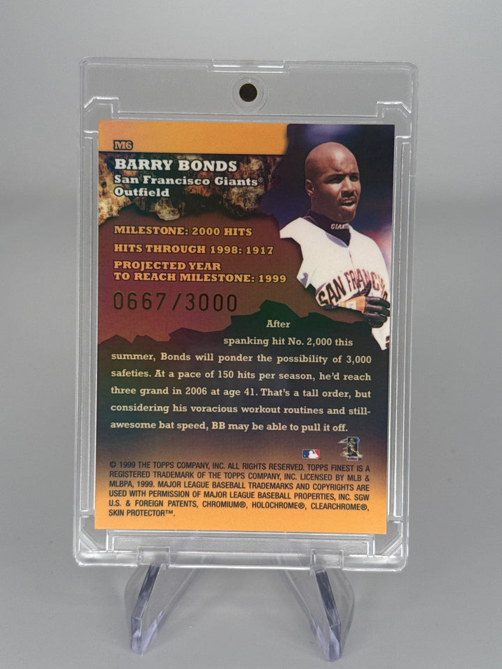Barry Bonds 1999 Topps Finest Milestones Hits Refractor with Coating, 0667/3000