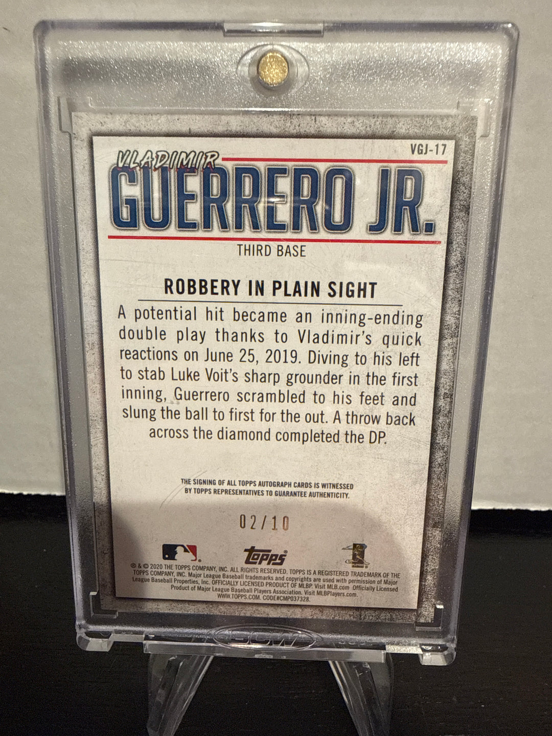 Vladimir Guerrero Jr. 2020 Topps Player Highlight Auto, 02/10