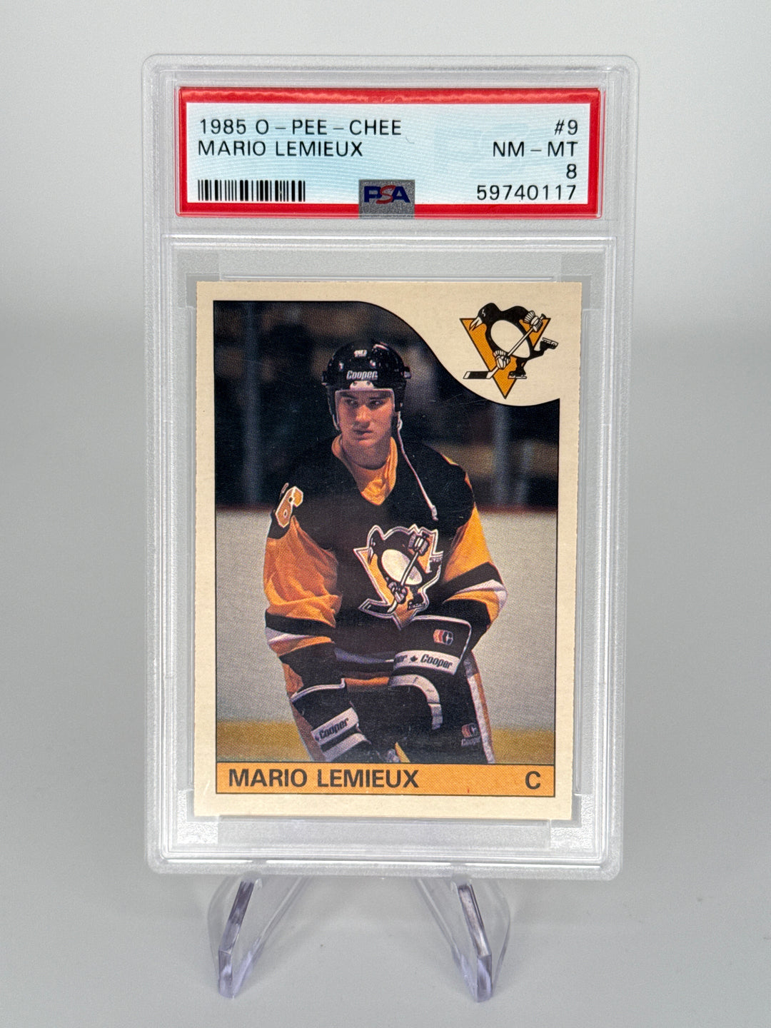 Mario Lemieux 1985 O-Pee-Chee Rookie, PSA 8