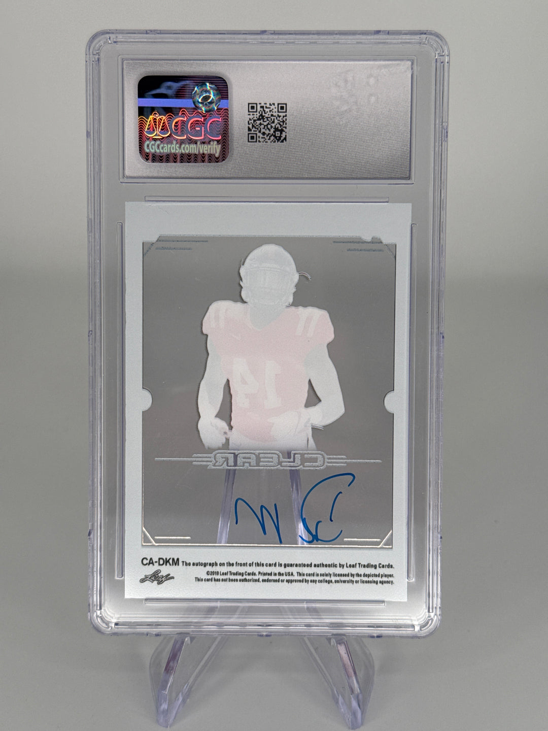 DK Metcalf 2019 Leaf Trinity Clear Purple Auto, CGC 10 Gem Mint