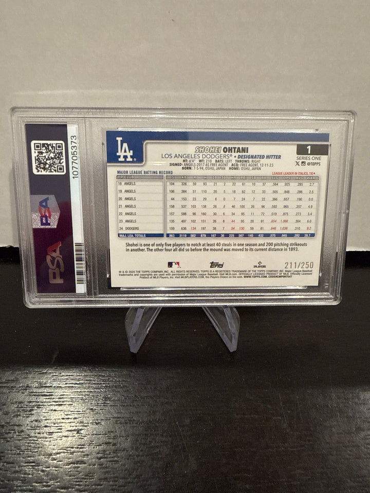 Shohei Ohtani 2025 Topps Series One Purple Holo Foil, 211/250, PSA 9 Mint