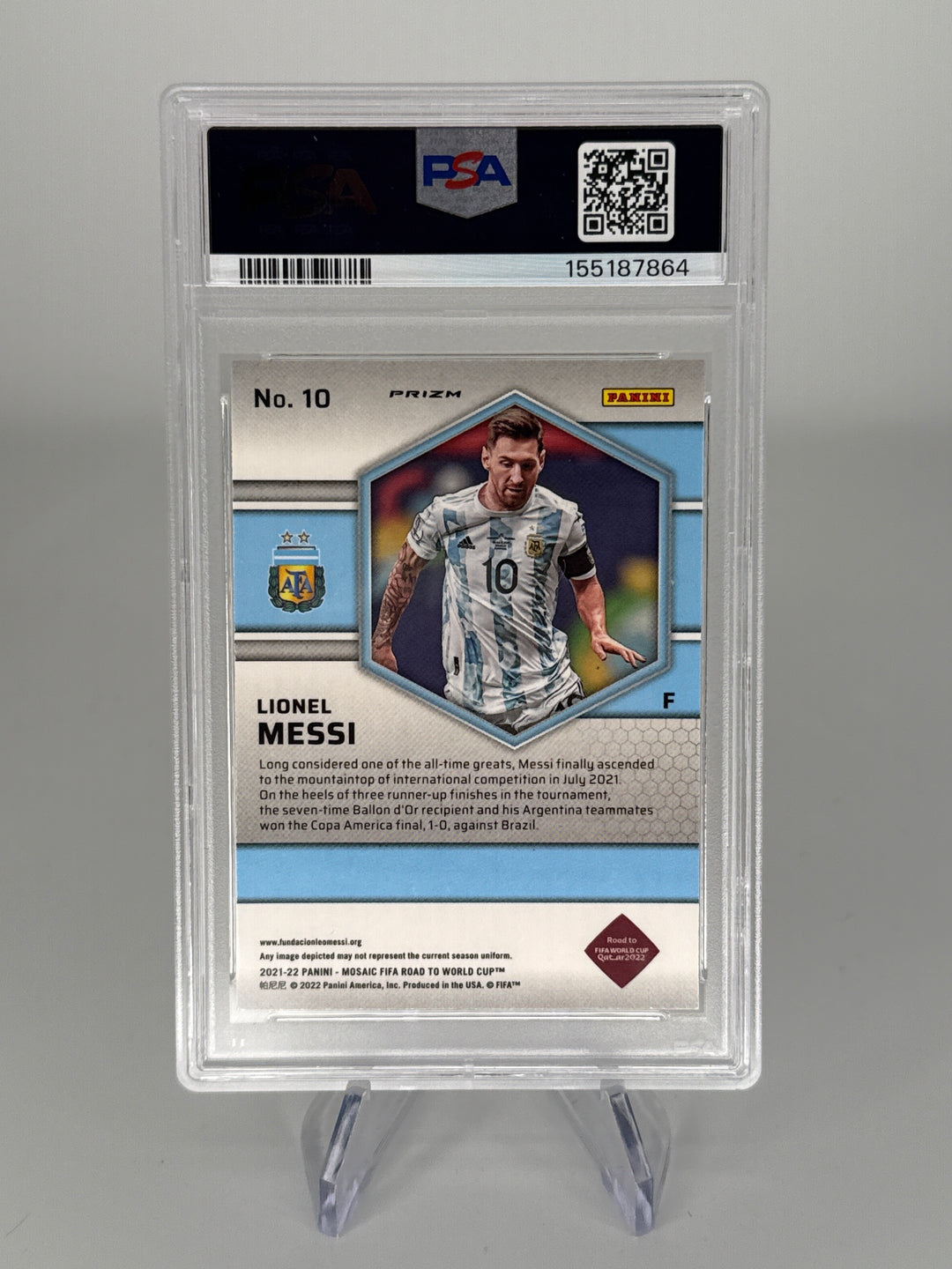 Lionel Messi 2021-2022 Panini Mosaic Road to The World Cup Mosaic, PSA 10 Gem Mint