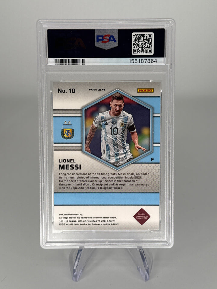 Lionel Messi 2021-2022 Panini Mosaic Road to The World Cup Mosaic, PSA 10 Gem Mint