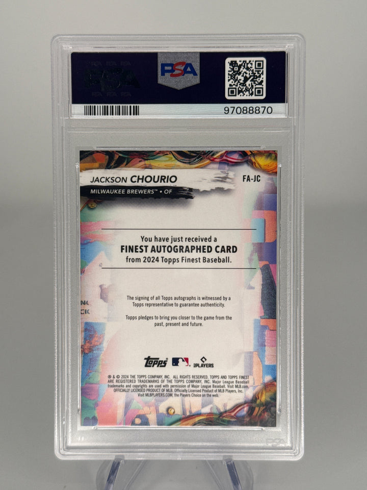 Jackson Chourio 2024 Topps Finest Sky Blue Refractor Rookie Auto, 118/150, PSA 9 Mint