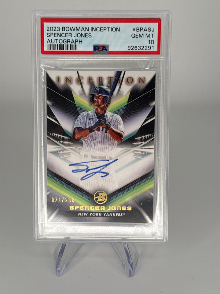 Spencer Jones 2023 Bowman Inception Prospect Auto, 074/200, PSA 10 Gem Mint