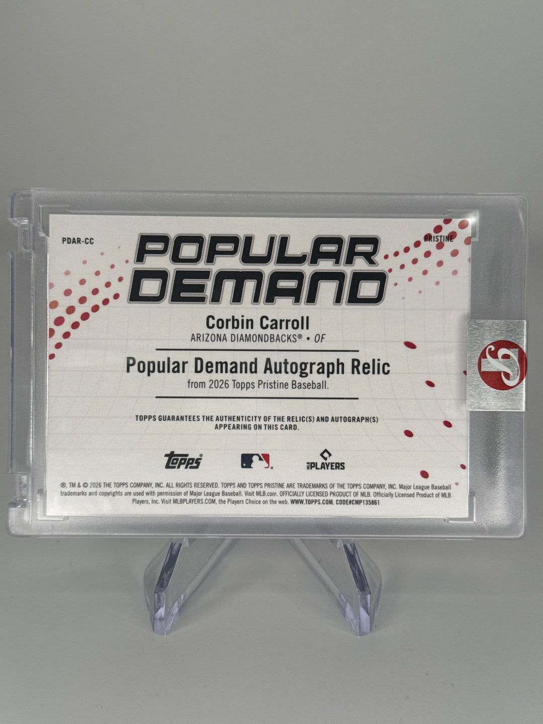Corbin Carroll 2026 Topps Pristine Popular Demand Patch Auto Blue, 12/75