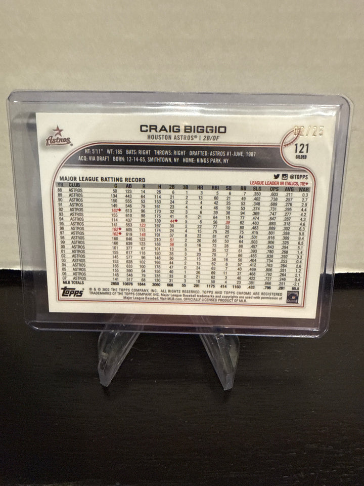 Craig Biggio 2022 Topps Gilded Collection Gold Etch Raywave Refractor, 02/25
