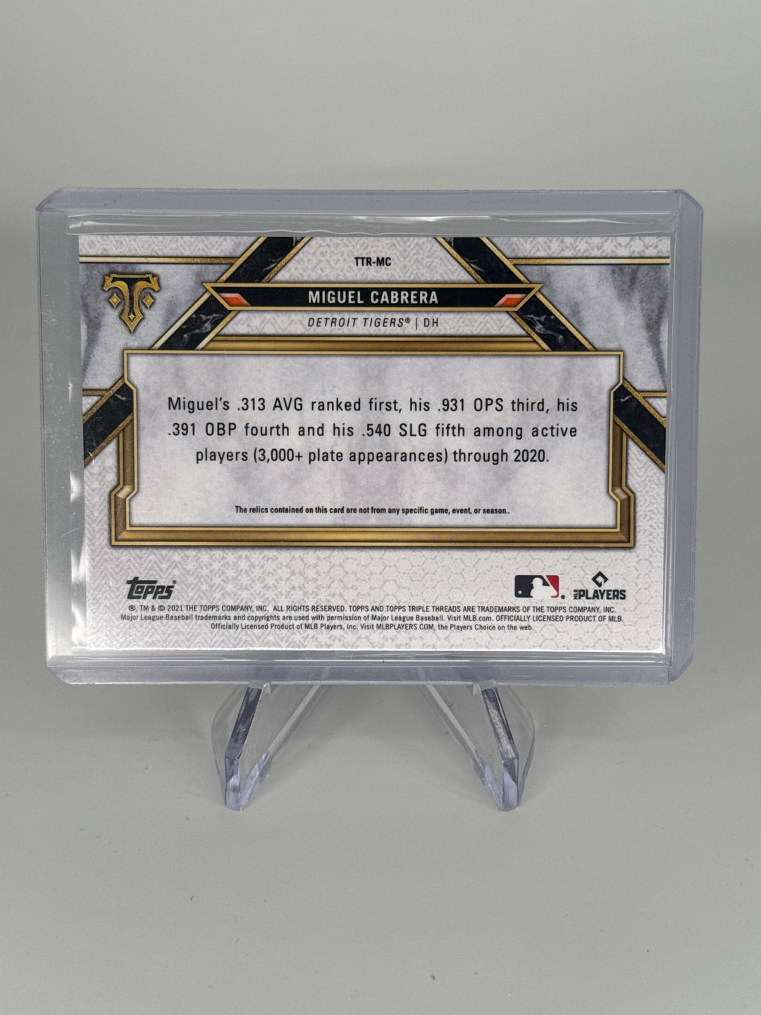 Miguel Cabrera 2021 Triple Threads Miggy at the Bat Game Used Relic, 1/9